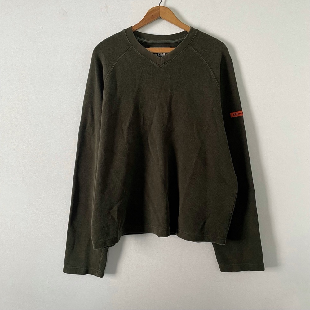 Abercrombie Men's Vintage 90s Army Green Ribbed Pullover Knit Shirt Size XL
